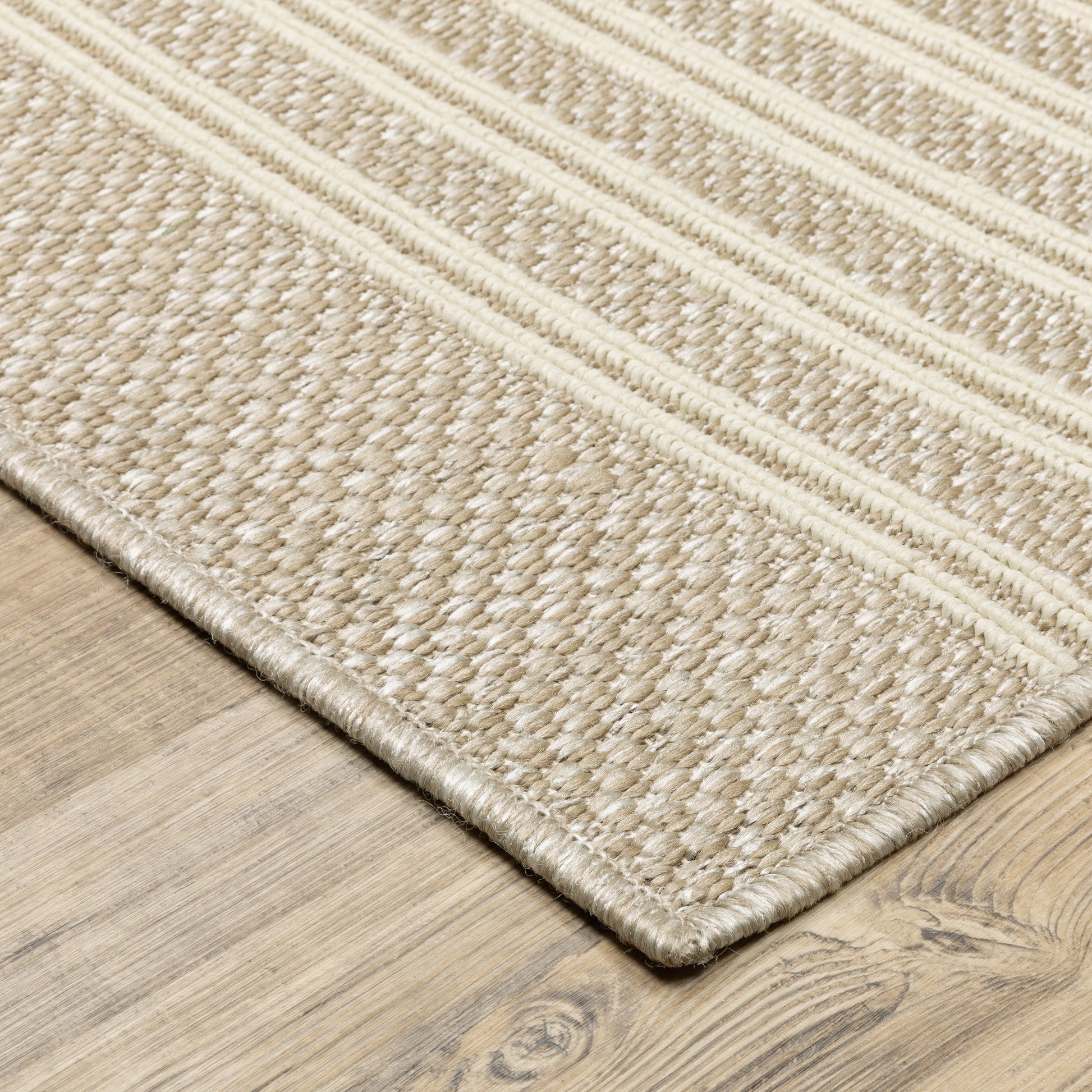Zarina Stripe Beige/ Ivory Geometric Flat Weave Rug
