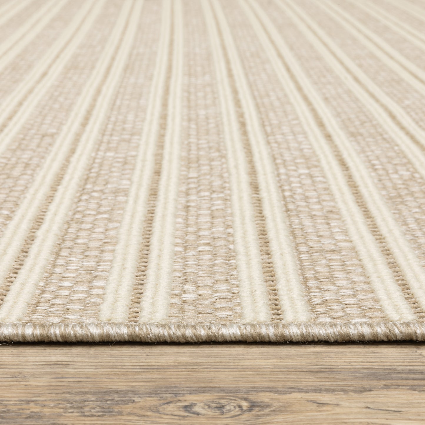 Zarina Stripe Beige/ Ivory Geometric Flat Weave Rug