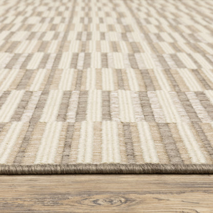 Zarina Stripe Beige/ Ivory Geometric Flat Weave Rug